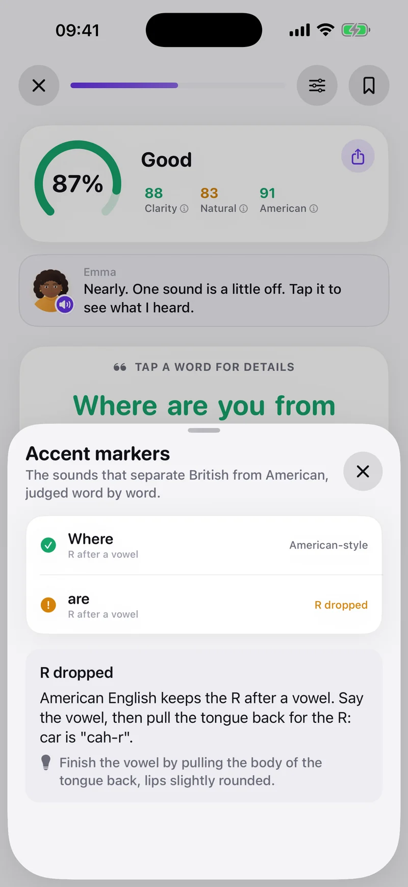 The accent markers sheet: where and are, judged American or British